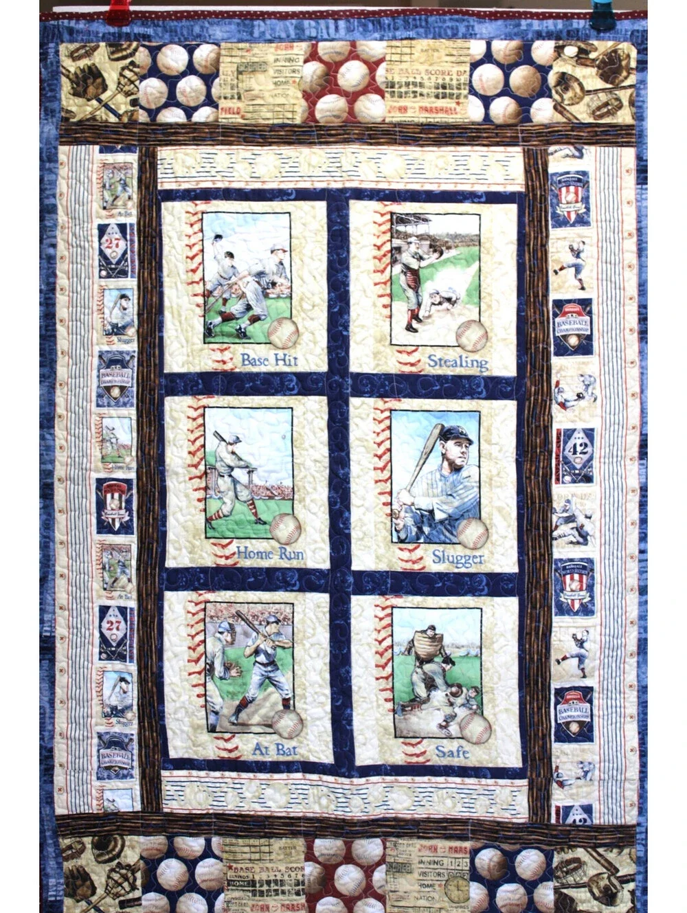 New Handmade Vtg Baseball Pieced Quilt Crib or Nursery 38x56
